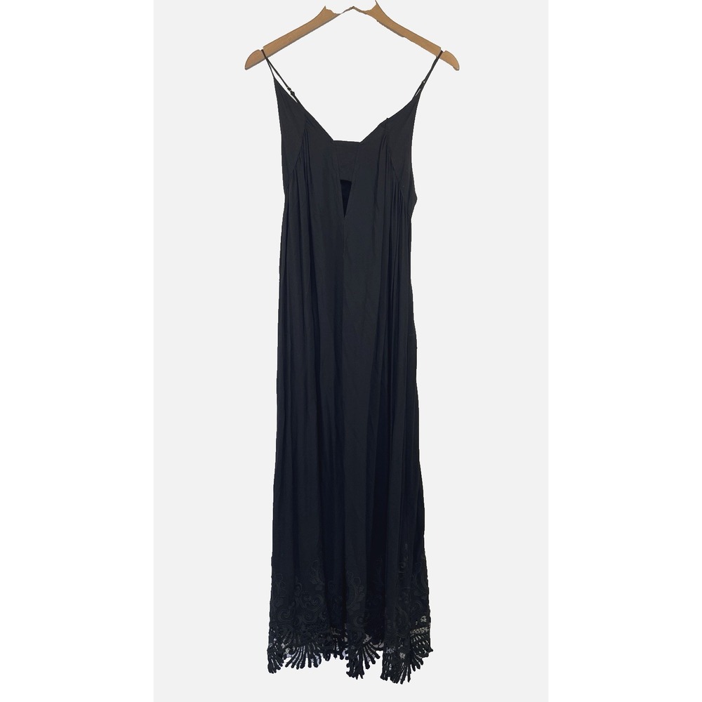 ANGL Womens Strappy Embroidered Maxi Dress Size XS Black Boho Resort Beach Vacay